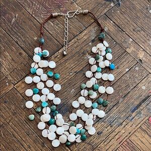 925 weaved, band  Multi-Strand Shell and Turquoise Necklace
